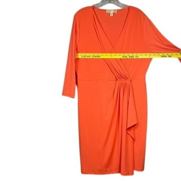 Michael Kors MK Faux Wrap Dress- Orange Size Large - Picture 3 of 11
